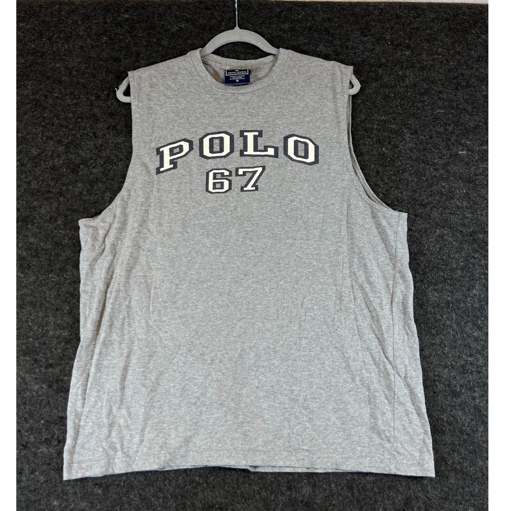 Vintage 90s Polo Sport Ralph Lauren Sleeveless Shirt Mens M Gray Polo 67 Graphic